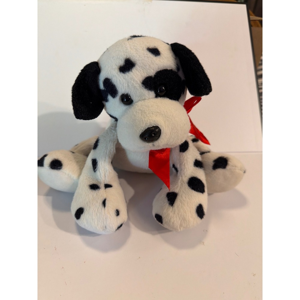 Animal Adventure Dalmatian Plush Stuffed Dog White‎ Black Spotted Red Ribbon 10"